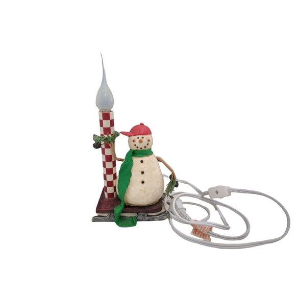 Vintage Hallmark Snowman Electric Candle Holiday Christmas Baseball Cap Sleigh - Picture 1 of 5